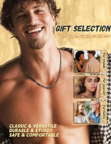 Vista 7 de Jstyle 3.5mm Gold/Silver/Black Tone Stainless Steel Cuban Chain Necklace negro (Black Tone)