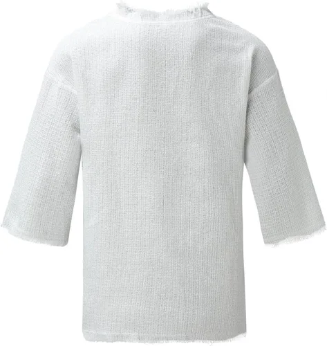 Vista 3 de Camisas de algodón y lino con flecos de verano para hombre, estilo hippie, holgado, manga 34, tallas grandes y altas, hip hop, playa, yoga