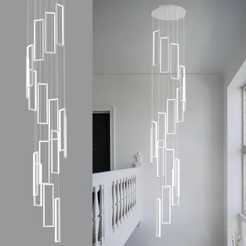 Vista 13 de Accesorio de Lámpara Colgante Moderna para Cocina Dorada 18W LED Lámpara Colgante 2 Anillos Candelabro Rectangular Iluminación Colgante para Isla