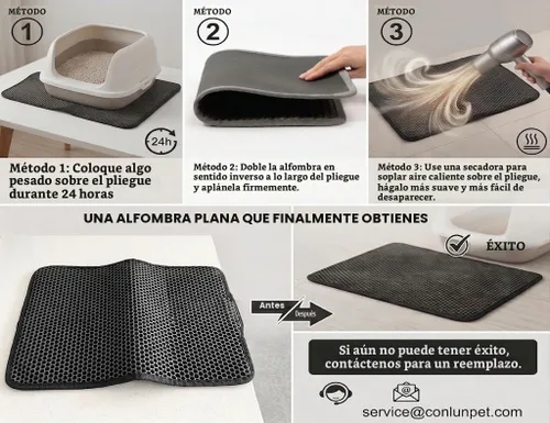 Vista 6 de Tapete de arena para gatos de tamaño compacto de 23.6"x14.6" para espacios pequeños, capa trasera mejorada impermeable a prueba de fugas Negro