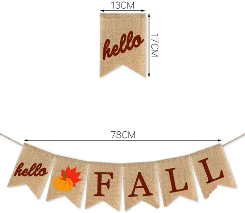 Vista 3 de Cartel de arpillera con texto en inglés «Hello Fall» para decoración de mantel