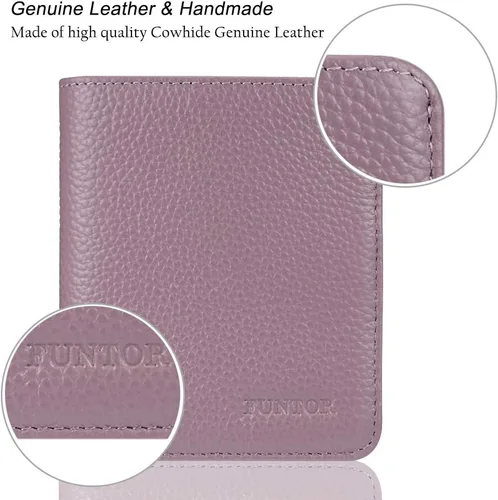Vista 4 de Funtor Cartera de cuero para mujer, pequeña y compacta, con bolsillo doble, bloqueo RFID, para mujer