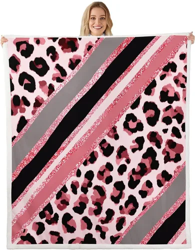 Vista 20 de Homewish Abstract Leopard Kids Throw Blanket,Cheetah Skin Wild Animals Bed Blanket for Girls Boys Women,Geometric Stripes Fashion Fleece