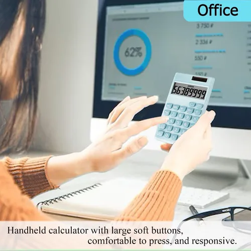 Vista 6 de Pequeña calculadora básica linda para niños, calculadora azul claro tamaño mini bolsillo