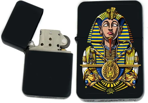 Vista 6 de Faraón, egipcio, tutankamón, cleopatra, ojo de Horus, pirámides-Ankh, leona-diosa única coleccionable s Infinity negro mate encendedores a prueba