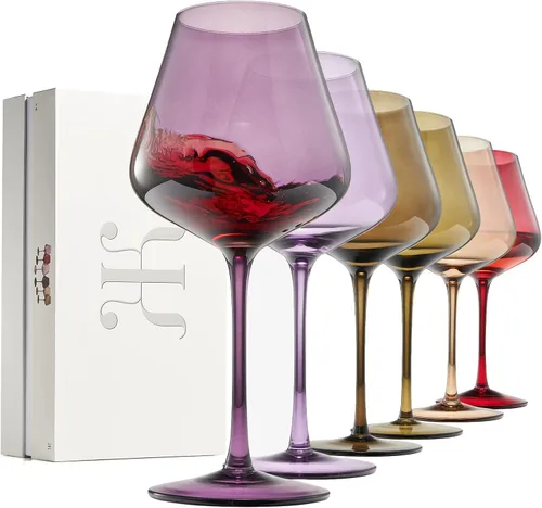 Vista 9 de Colors of Love - Juego de 6 copas de vino de cristal rosa y rojo de San Valentín, estilo italiano, elegante estilo italiano, cristalería de 24
