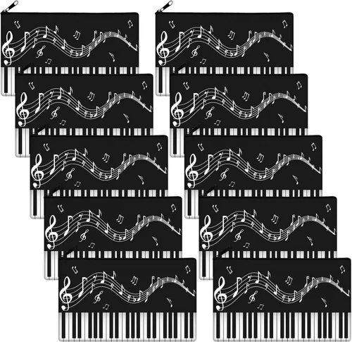 Vista 7 de Sweetude Paquete de 10 bolsas de maquillaje para profesores de música, bolsa de cosméticos para notas musicales, regalo de agradecimiento