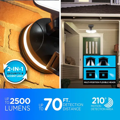 Vista 5 de Enbrighten Vibe - Luz de seguridad LED inteligente, cabezal doble, activada por movimiento Listado ETL, resistente a los rayos UV, 2500 lúmenes