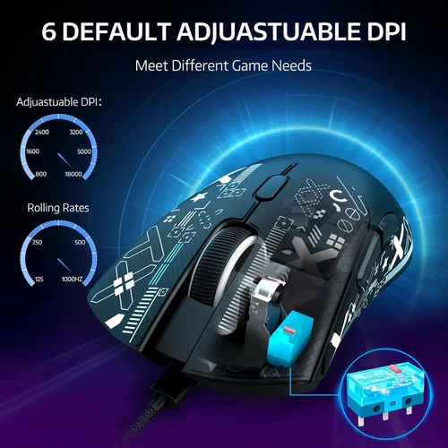 Vista 7 de ATTACK SHARK R1 Ratón inalámbrico para juegos, conexión tri-modo (2.4G/cable/BT5.2), 55g ligero, sensor óptico de 18K DPI, vida útil de teclas HUYU