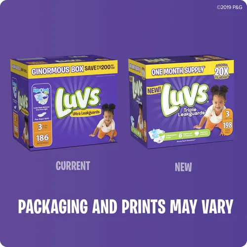Vista 3 de Luvs Luvs - Pañales de triple protección contra fugas, talla 1, 104 unidades, 104