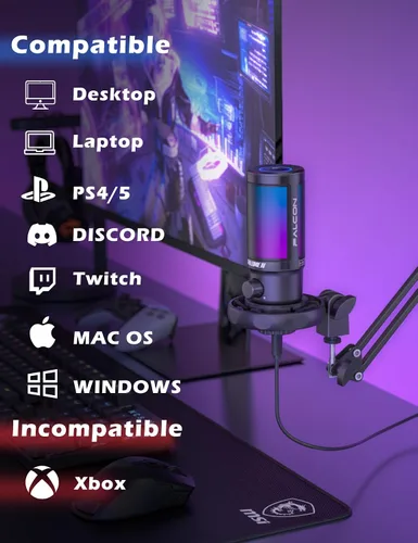 Vista 12 de talomen - Micrófono de juego para PC, kit de micrófono condensador de transmisión USB con RGB, silencio rápido, perilla de ganancia, soporte