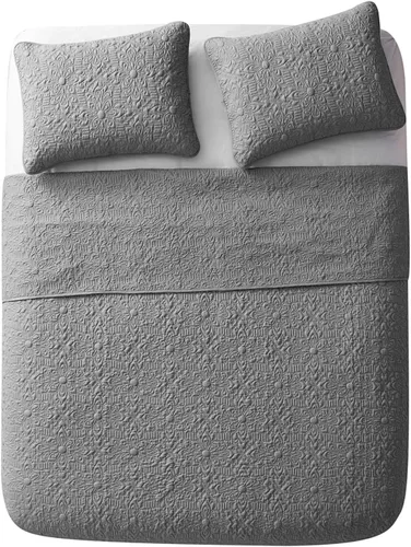 Vista 3 de VCNY Home Edredón para cama individual – Edredón individual alternativo de 2 piezas, colcha floral con funda (Caroline, ropa de cama gris)