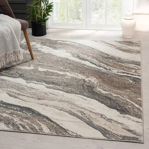 Vista 13 de LUXE WEAVERS Lagos Collection 7983 Alfombra geométrica, color marrón, tamaño 2 x 3 Art Deco Patrón de remolino de mármol, pila media, alfombra