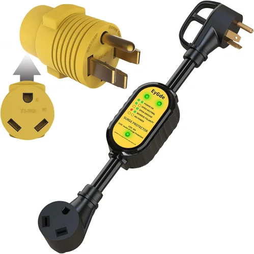 Vista 8 de EyGde Adaptador de 50 amperios a 15 amperios 110 RV – Adaptador de corriente patentado 4200J con protector de sobretensiones – Analizador