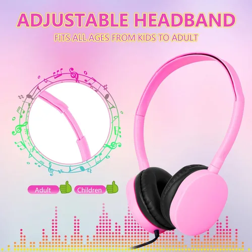 Vista 2 de Paquete de 10 audífonos para niños, para escuela, aula, estudiantes, niños, adolescentes y adultos (colores mixtos) Wholesale Wired On Ear