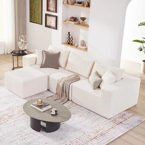 Vista 4 de Weture Sofá modular en forma de U de pana afelpada en forma de L, sofás modulares convertibles sin estructura para sala de estar, 107.4 pulgadas, 4
