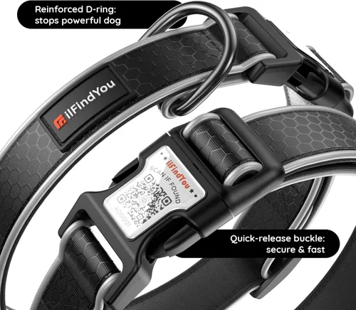 Vista 4 de Collar de perro personalizado ilFindYou con etiqueta de código QR para identificación de mascotas, collar reflectante de seguridad, adecuado