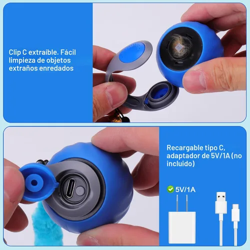 Vista 7 de BABORUI Pelota de juguete interactiva para gatos - Juguetes interactivos automáticos para gatos de interior con 3 colas, 2 velocidades recargables