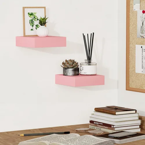 Vista 7 de BAMEOS Estantes flotantes rosas para pared, estantes de pared de 6 x 6 pulgadas para habitación, estantes flotantes para libros, estantes colgantes