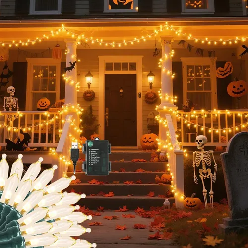 Vista 6 de 100 luces LED de árbol de Navidad de 33 pies que funcionan con baterías, blanco cálido, 8 modos, luces de cadena con temporizador para interiores