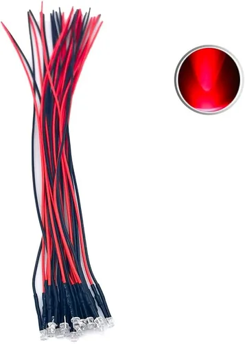 Vista 12 de 30 piezas de luces LED de 12 voltios de 3mm con parte superior plana verde, diodos emisores de luz precableados, lente de agua transparente de 7.9