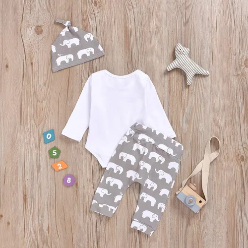 Vista 3 de Conjunto de ropa para bebés recién nacidos, mameluco, pantalones, sombrero, 3 piezas