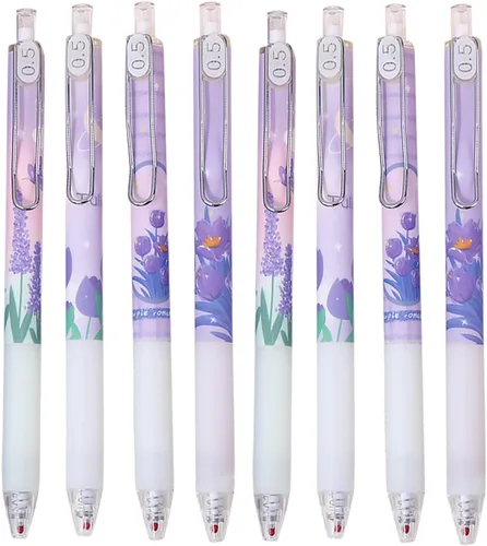 Vista 32 de 8 bolígrafos retráctiles lindos y estéticos, bolígrafos de gel con tinta para escribir con punta fina suave de 0,5 mm, bolígrafos de impresión