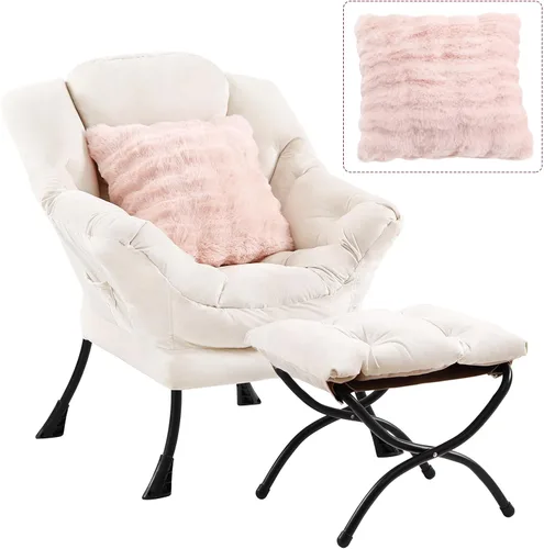 Vista 19 de Silla Lazy con otomana, cómoda silla de lectura para dormitorio Melocotón Beige-1