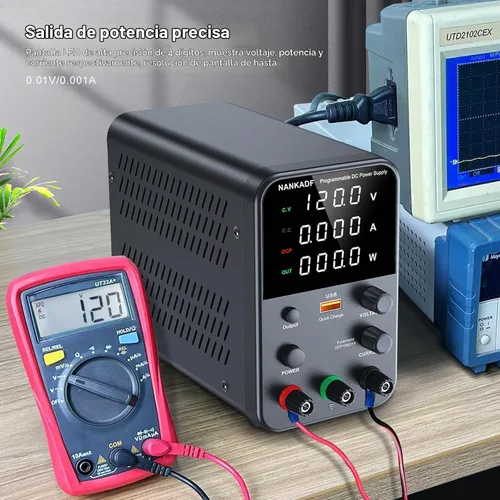 Vista 5 de Fuente de alimentación de banco variable de CC con perilla de codificador, activación/desactivación de salida, carga rápida USB, alarma de Negro