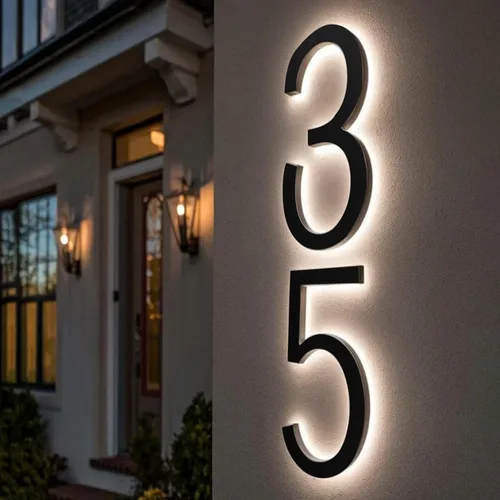 Vista 23 de Placa de dirección de metal personalizada, señales de números para placa de pared de casa, señal de dirección con nombre de calle, números de casa