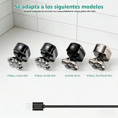 Vista 3 de Cable de carga USB compatible con el cable de afeitar Skull Pitbull Silver Razor