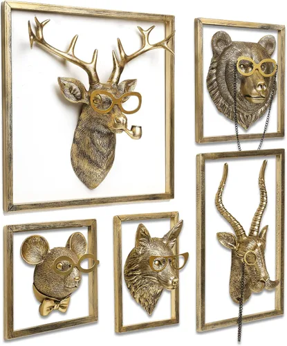 Vista 17 de Newinhome Decoración de pared de cabezas de animales (incluye marco de metal) esculturas de animales de resina, decoración para colgar en la pared