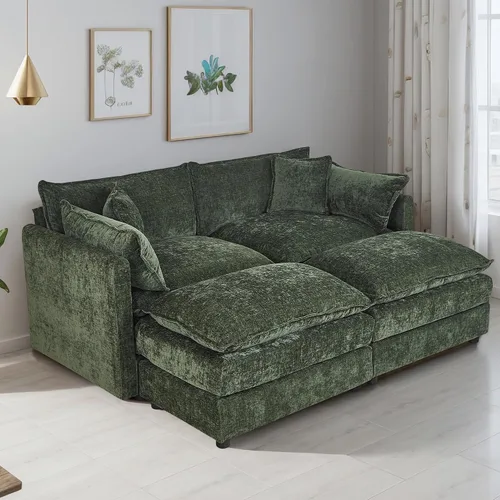 Vista 43 de Setawix Sofá Profundo de 3 Plazas con Otomana, Sofás de Nube en Forma de L de 112.2" para Sala de Estar, Sofá de Nube de Chenilla con Asiento Café