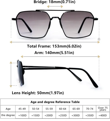 Vista 6 de Sehnsucht Computador para hombre progresivo cuadrado de las gafas de sol de lectura ninguna línea multifocus lector flexible bisagra