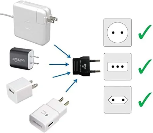Vista 3 de Adaptador de corriente de viaje de Estados Unidos a Chile para conectar enchufes eléctricos de América del Norte a tomacorrientes chilenos