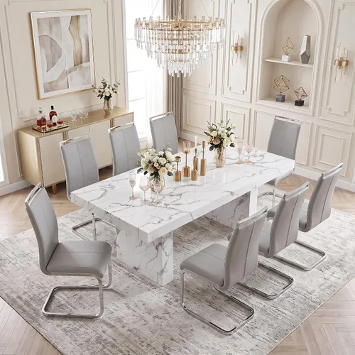 Vista 16 de gopop Juego de mesa de comedor de 7 piezas para 6, 63 pulgadas de mármol sintético