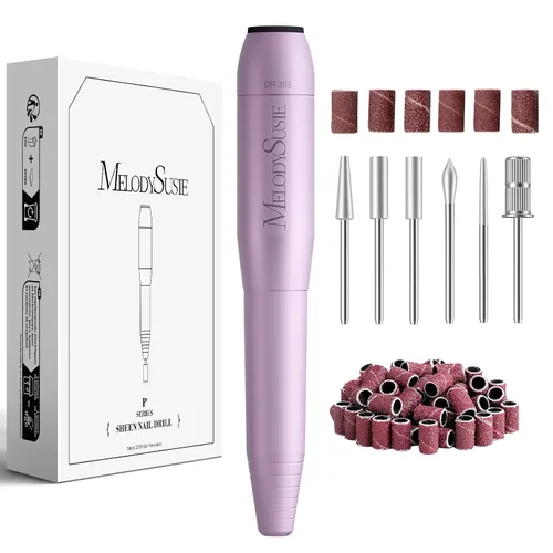 Vista 8 de MelodySusie - Kit de torno eléctrico PC120I negro con lima portátil para uñas de gel y acrílico, incluye fresas, bandas de limado, dorado