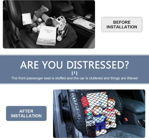 Vista 5 de Red organizadora de asiento de automóvil, 21.65 pulgadas x 21.65 pulgadas, red de carga de malla elástica con hebilla ajustable, red