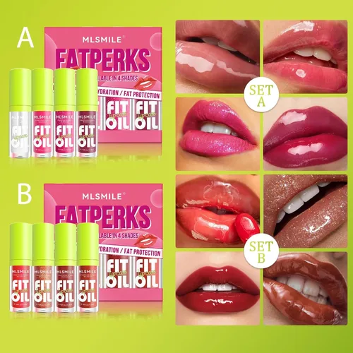 Vista 5 de Juego de esmalte de labios de 4 colores, aceite de labios con brillo tintado Conjunto A