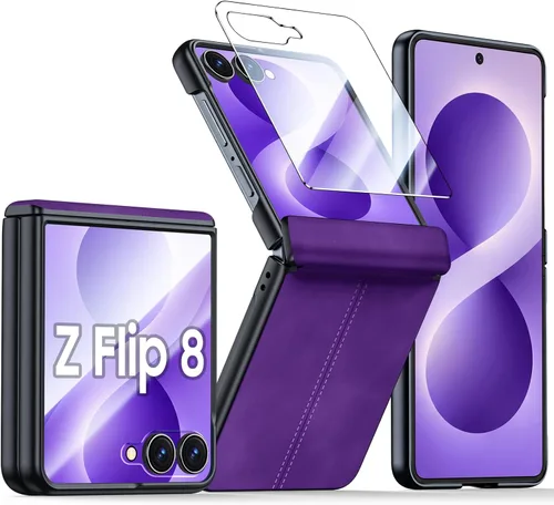 Vista 22 de para Samsung Galaxy Z Flip 7 Funda con protección de bisagras y protector de pantalla incorporado, funda de cuero mate de policarbonato ultradelgada