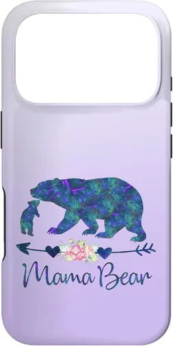 Vista 30 de Teal Blue Purple Floral Mama Bear and One Cub Silver Purple Case for iPhone 17