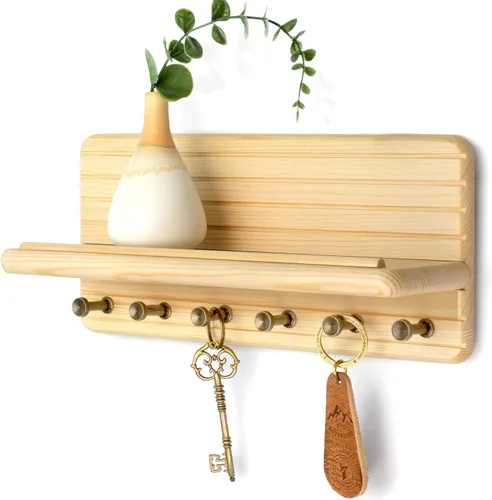 Vista 17 de Rebee Vision Soporte de pared de madera de acacia para decoración del hogar, mini llavero de 7 pulgadas para pared con 4 ganchos resistentes