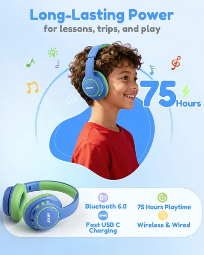 Vista 5 de Acer OHR702 - Auriculares Bluetooth para niños con micrófono integrado