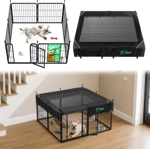 Vista 6 de FXW Rollick Unleashed Corral para Perros para Interiores, Patio, Campamento en RV, 24 pulgadas 4 Paneles para Perros Pequeños y Cachorros Negro