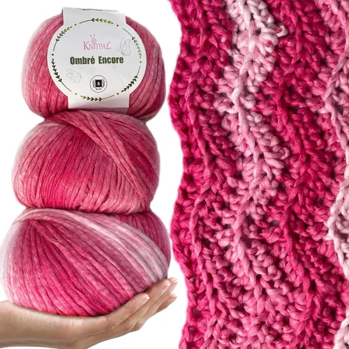 Vista 14 de Ombré-Encore - Hilo grueso degradado para crochet, 3 bolas, 507 yardas/420G (14.82 oz), patrones gratis - Hilo voluminoso multicolor peso 5