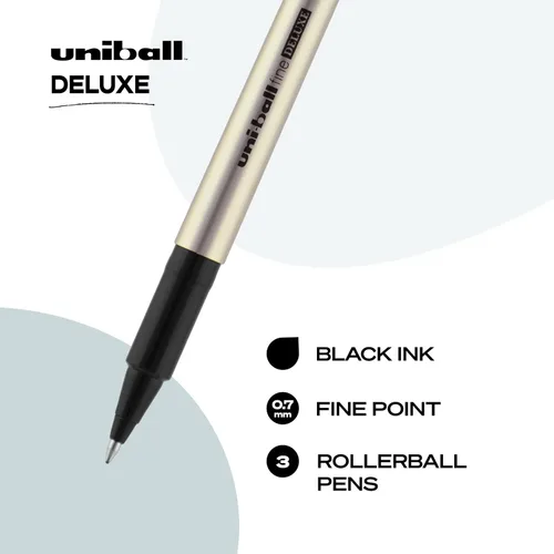 Vista 2 de Uniball Deluxe - Bolígrafo de punta fina de 0.028 in, 3 negros, escritura suave, tinta impermeable, suministros de oficina, bolígrafo