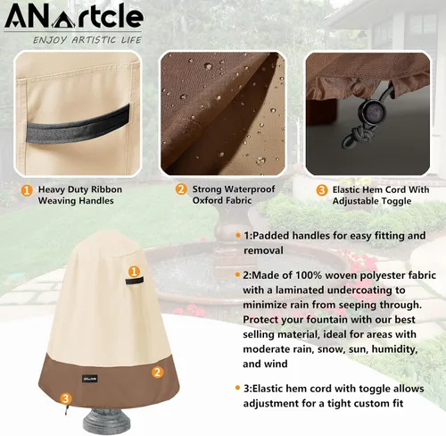 Vista 3 de ANartcle Cubierta para Fuente de Exterior D 32" x A 38", 600D Impermeable Uso Pesado Cubiertas para Fuentes de Exterior, Cubierta Protectora