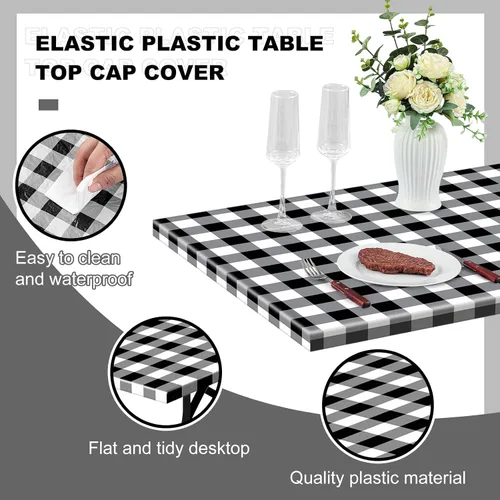 Vista 3 de Boao 6 manteles de plástico para mesa de pícnic, 72 x 30 pulgadas, para mesas de 6 pies, desechables, impermeables, a cuadros, en blanco y negro