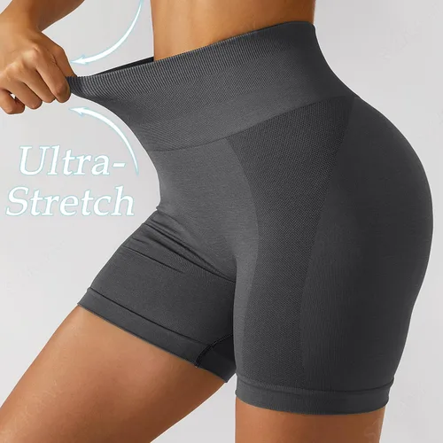 Vista 5 de SZKANI Pantalones cortos de entrenamiento con levantamiento de glúteos para mujer, sin costuras, para gimnasio, cintura alta, pantalones cortos