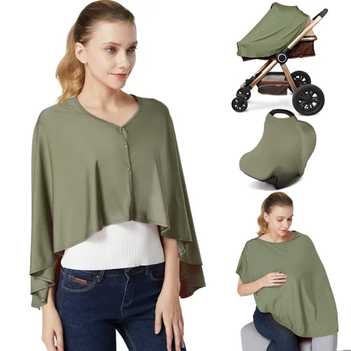Vista 9 de Funda de lactancia y poncho de lactancia para bebé, cubierta de lactancia materna multiusos para toldo de asiento de automóvil, funda de asiento Azul